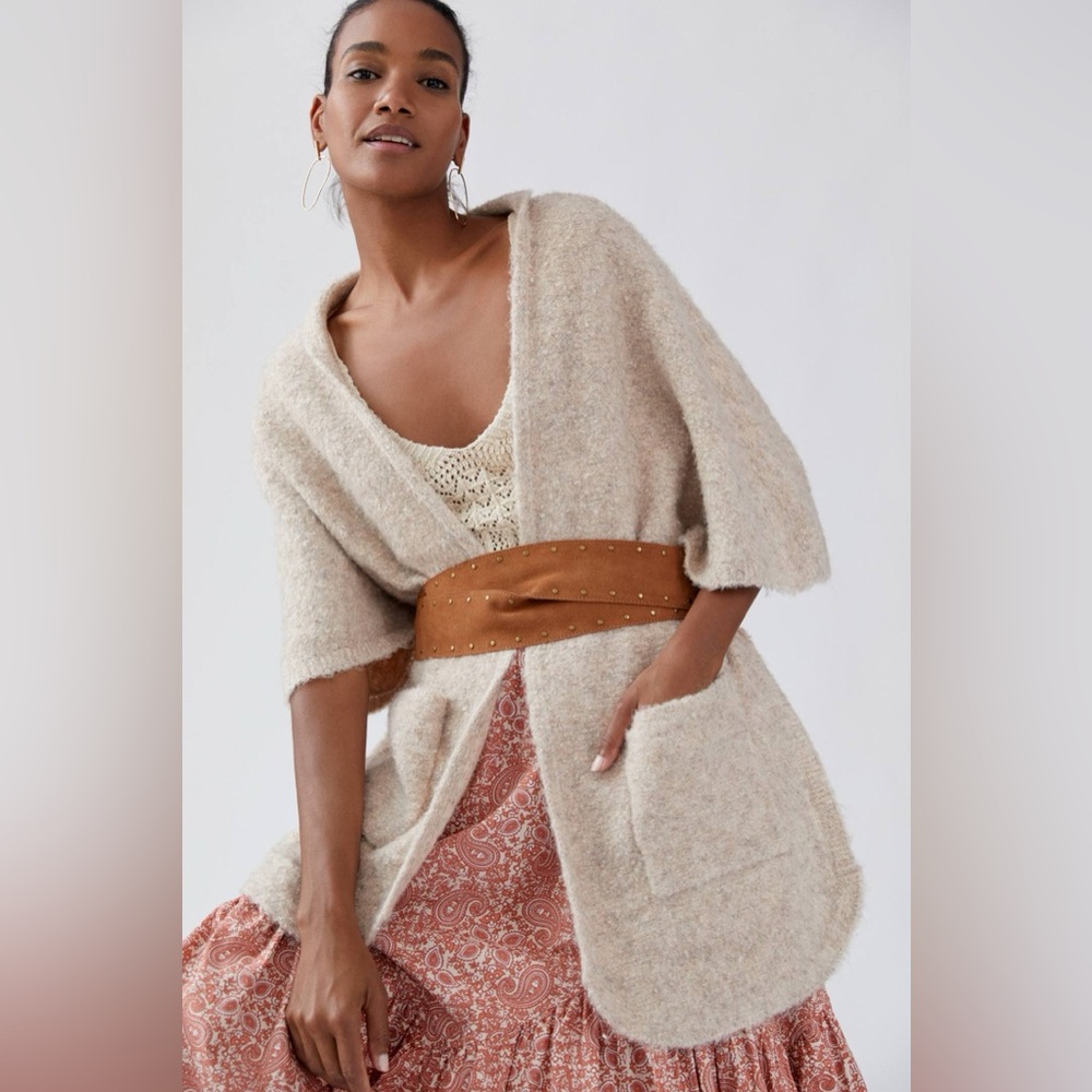 By Anthropologie Cream Boucle Wool Blend Cardigan Sweater One Size